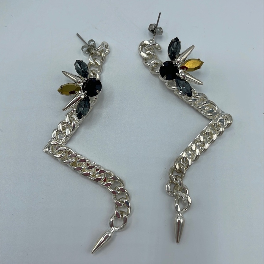 Designer FALLON Signed Micro Spike Chain Earrings Swarovski Crystal